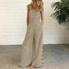 2026 New Women's Solid Color Sleeveless Jumpsuit, Side Button Wide Leg Romper with Pockets, Loose Fit Casual Overalls for Daily Wear
