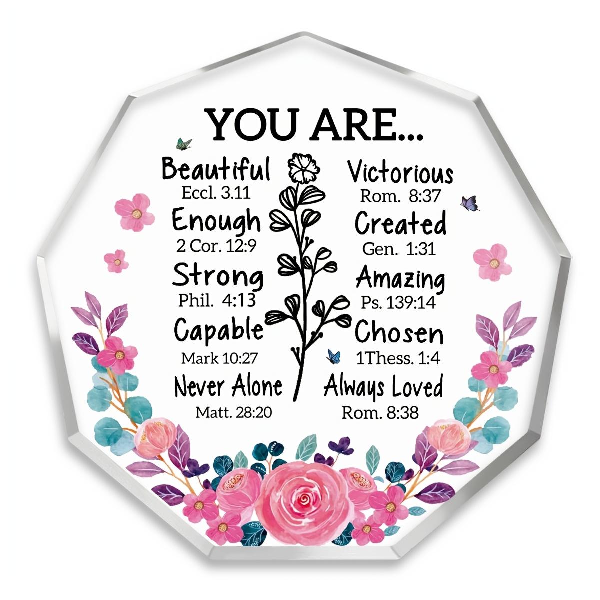 

Beautiful Acrylic Plaque - Inspirational Christian Gift with Uplifting Bible Verses & Prayer for Women, Best Friend, Home, Office Decor - Floral 10*10cm