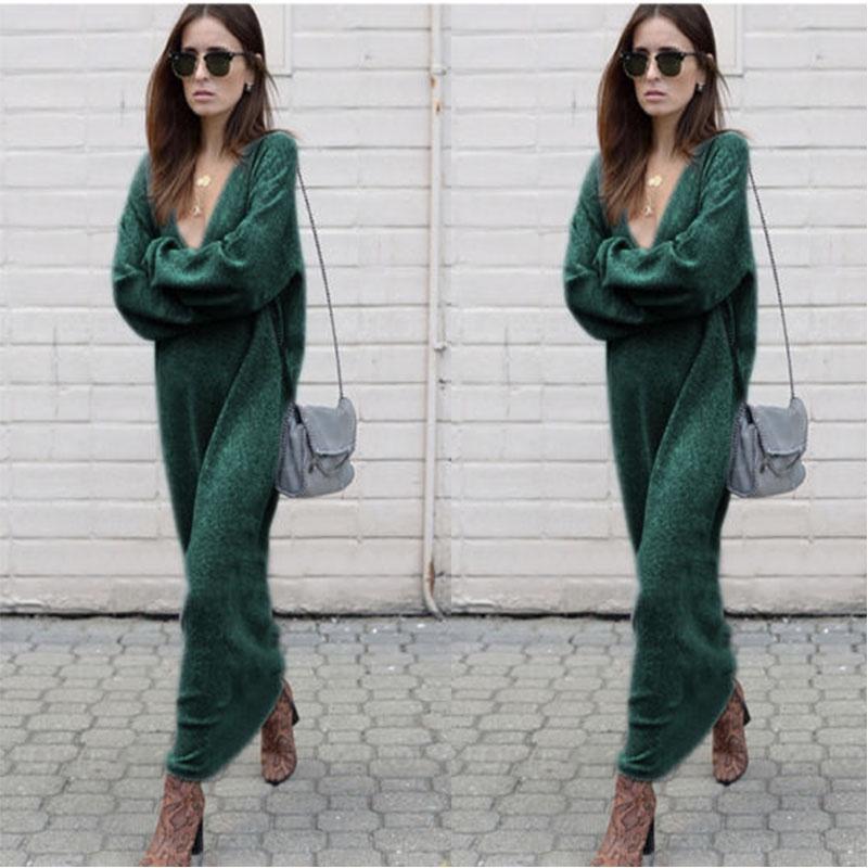 Elegant Woman Fashion V-neck Long Sleeve Winter Sweater Dress For Stylish Looks