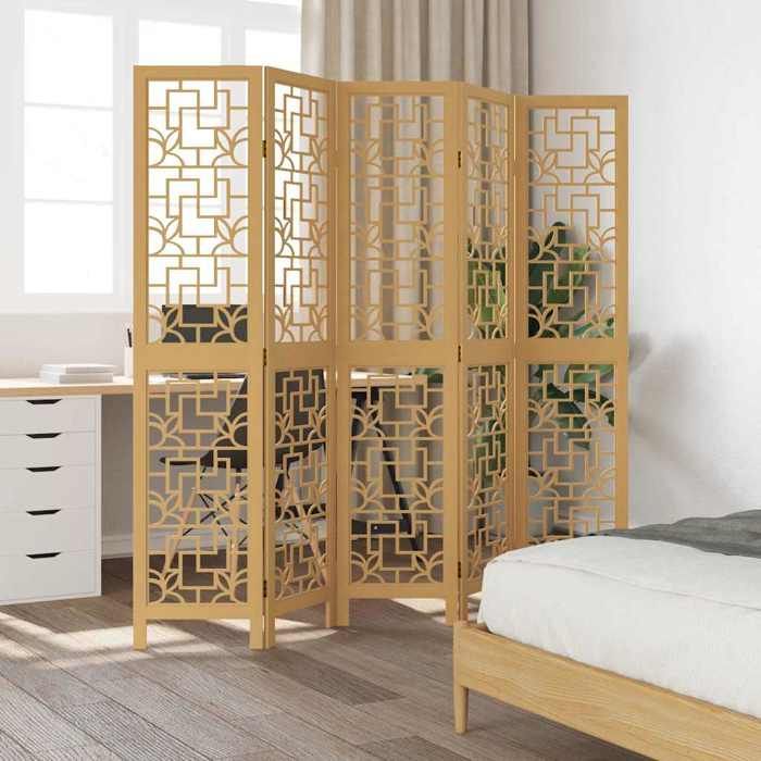 VidaXL Cloison de Séparation 5 Panneaux, Séparateur de Pièce, Écran d'Intimité, Paravent de Salon Chambre, Marron Bois 358870