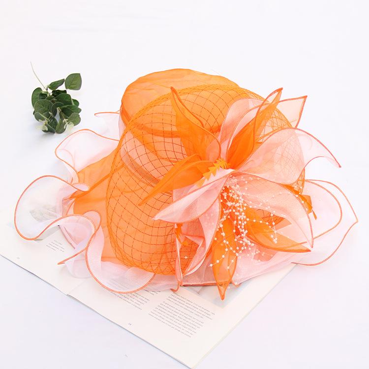 2024 New Organza Big Brim Top Hat Women'S Spring And Summer Sunscreen Sun Hat European And American Fashion Flower Sun Hat Wholesale