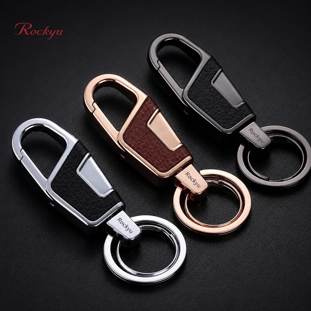 [Rockyu] Keychain, Men's, Women's, Car Key Ring, Zinc Alloy, Leather-like