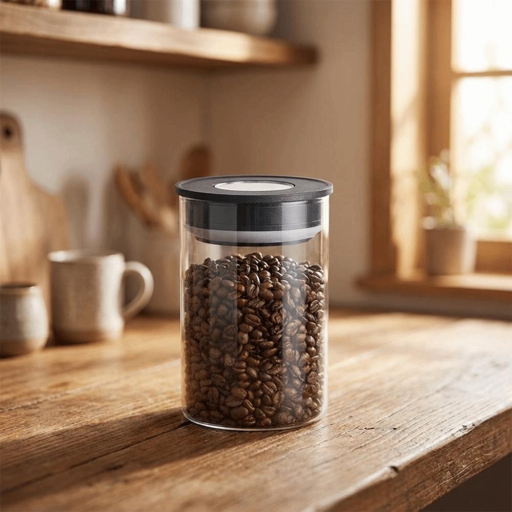Transparent Vacuum Coffee Canisters Glass Coffee Beans Storage Bottle Kitchen Storage