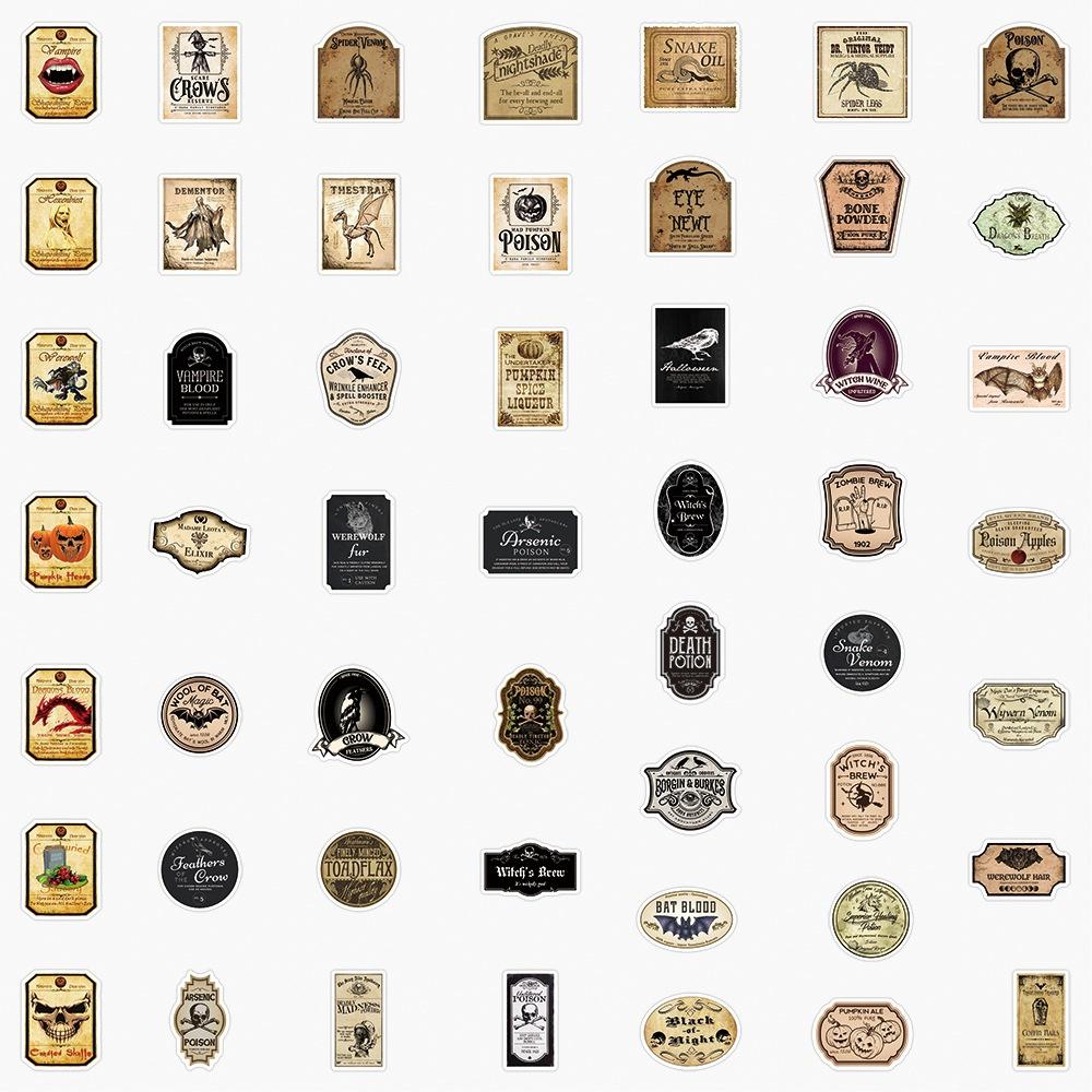 10/50pcs Horror Retro Apothecary Stickers Potion Label Graffiti Stickers for DIY Luggage Laptop Skateboard Motorcycle Bicycle Stickers
