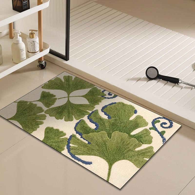 Vloermat met print van tropische planten en ginkgo-blad, Antislip vloermat geschikt voor badkamers, entreegebieden en woningdecoratie 40x60cm