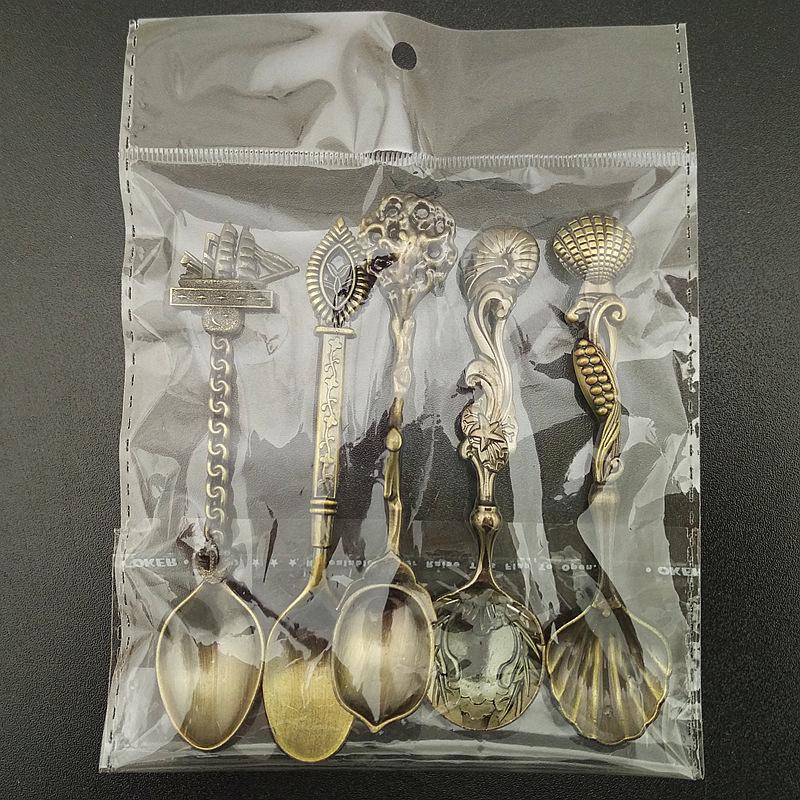 5Pcs Vintage Royal Style Bronze Carved Small Coffee Spoon Kitchen Dining Bar Flatware Cutlery Mini Dessert Spoon