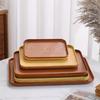 PP Wood Grain Plastic Serving Tray - Rectangular, Food Grade, Round Edges, Commercial Bread Plate.