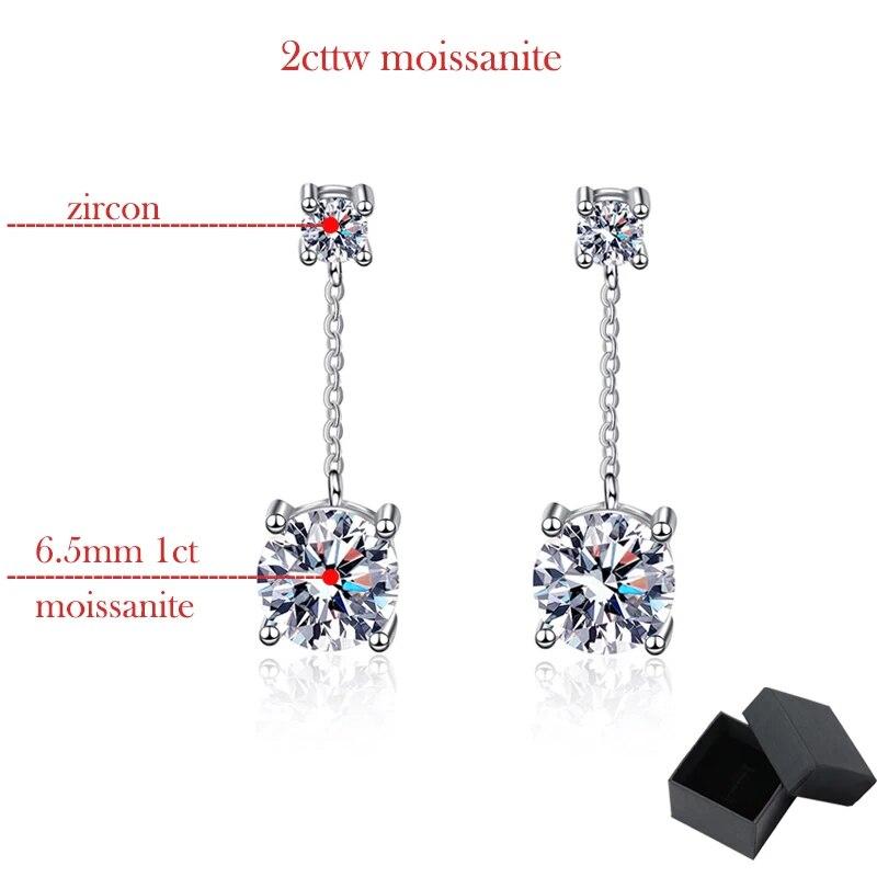D color 2cttw Certified D Color Moissanite Drop Earrings for Women 925 Sterling Silver Wedding Jewelry with Certificate