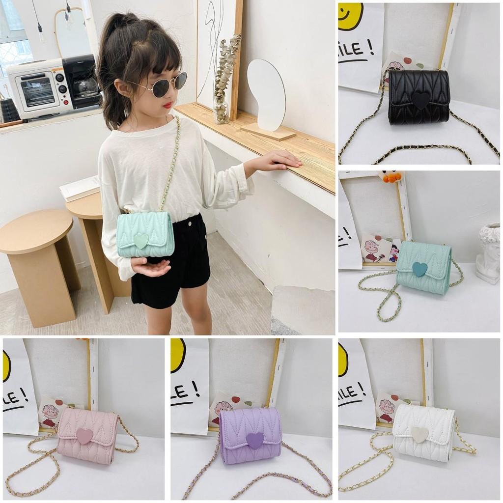 Heart Color Solid Shape Children Mini Chain Shoulder Bag Checkered Pattern Girls