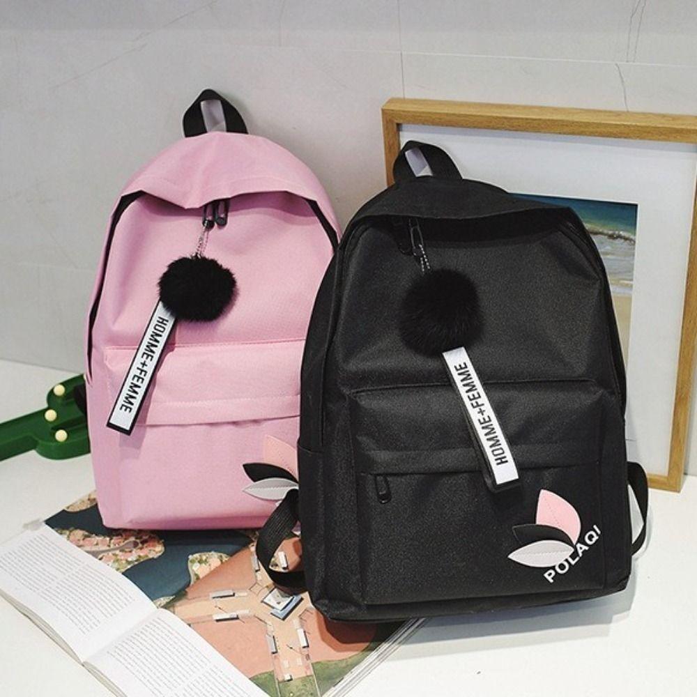 

Printed Leaves Student Schoolbag Large Capacity Zipper Knapsack Printed Leaves Backpack Female рожевий