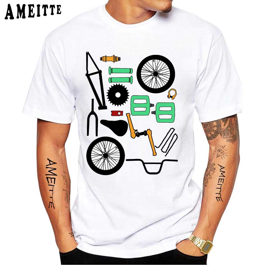 Summer Fashion Men S Short Sleeve Funny Bike Parts Design T Shirt Bicycles Build Print