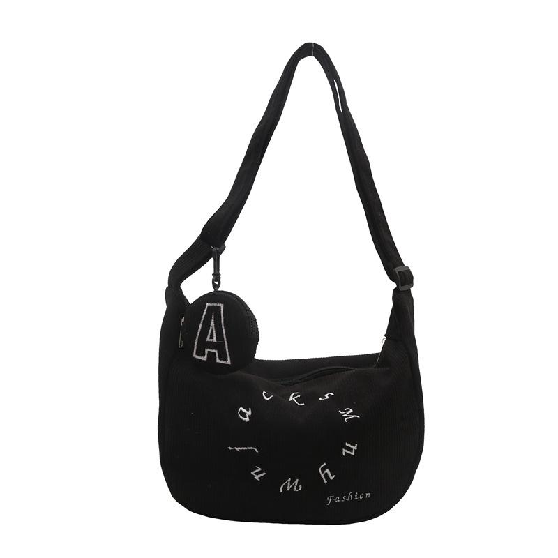Versatile fashion letter messenger bag women's 2025 new casual corduroy large capacity shoulder dumpling bag