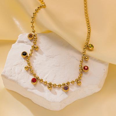 Collier en Acier Inoxydable, Choker Multicolore à Perles de Zirconium Cristal, Bijou de Cou Anti-rouille pour Femmes Tendance Bohème