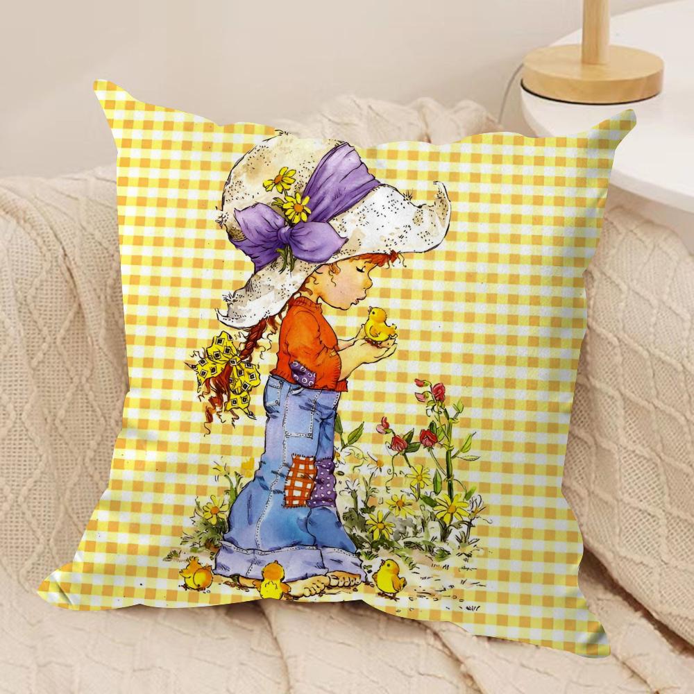 Sweet Anime S-sarah Kay Cushion Cover Silky Short Plush Double-Sided Printed Pillow Case for Sofa All Seasons Home Decor Gift