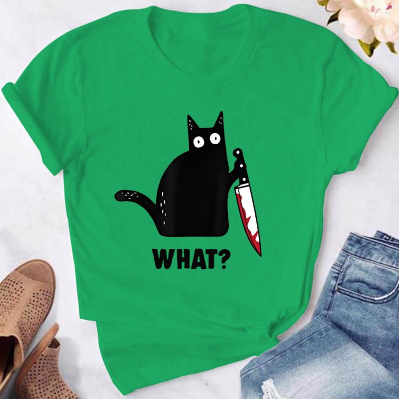 Kočka Co Tričko Vražedná Kočka s Nožem Vtipné Unisex Tričko Halloweenské Tričko Pro Muže Ženy
