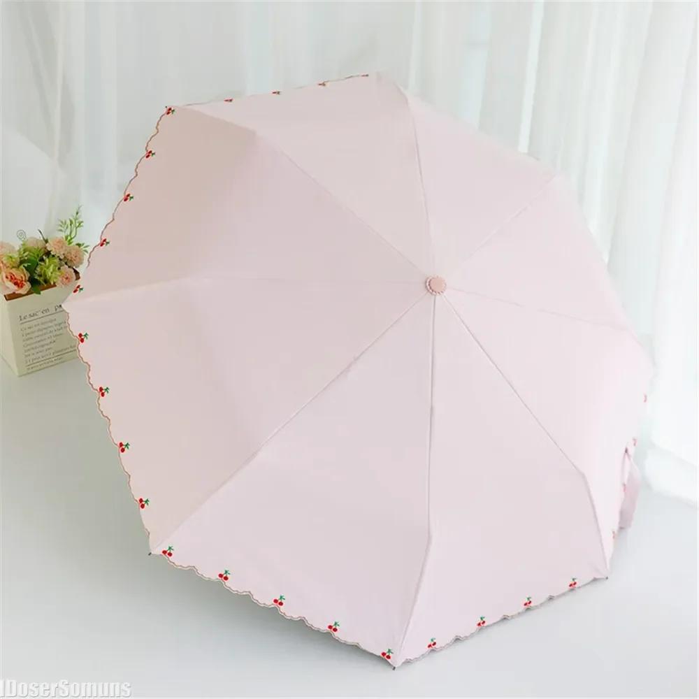 Embroidered Lace Three-Folding Automatic Umbrella Vinyl UV Protection Sunny and Rainy Dual Use Parasol Sun Shade Umbrella