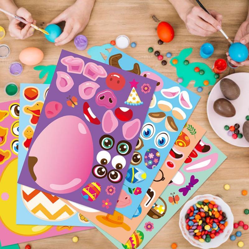 24 Stück, Osterhase Osterei DIY Bastelaufkleber, Puzzle Party Spielaufkleber, Geeignet für Partys, Dekorationen, Partyaufkleber
