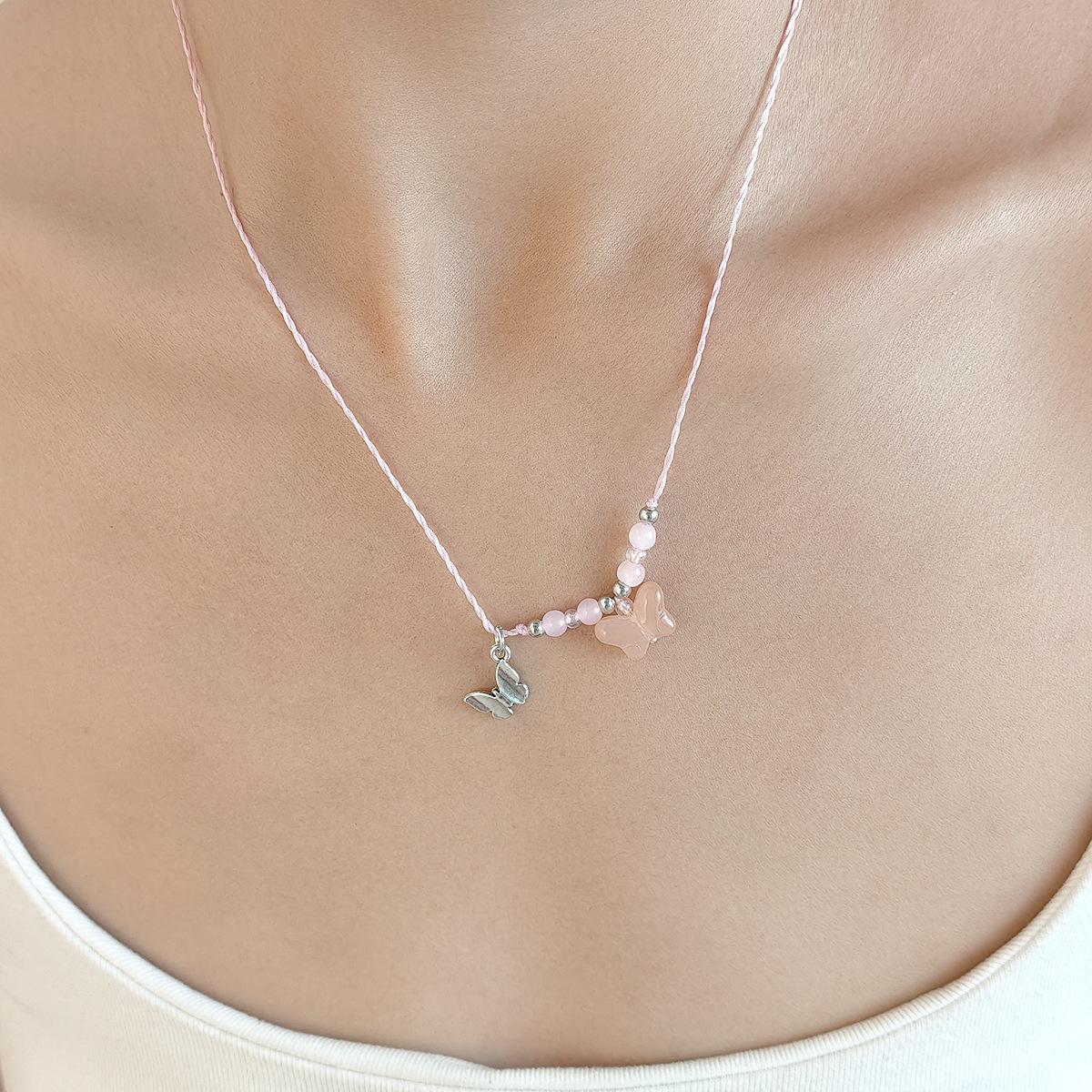 

Super Fairy Pink Butterfly Beaded Woven Necklace, Light Luxury Design, Sweet And Fresh Temperament Collarbone Chain Woman