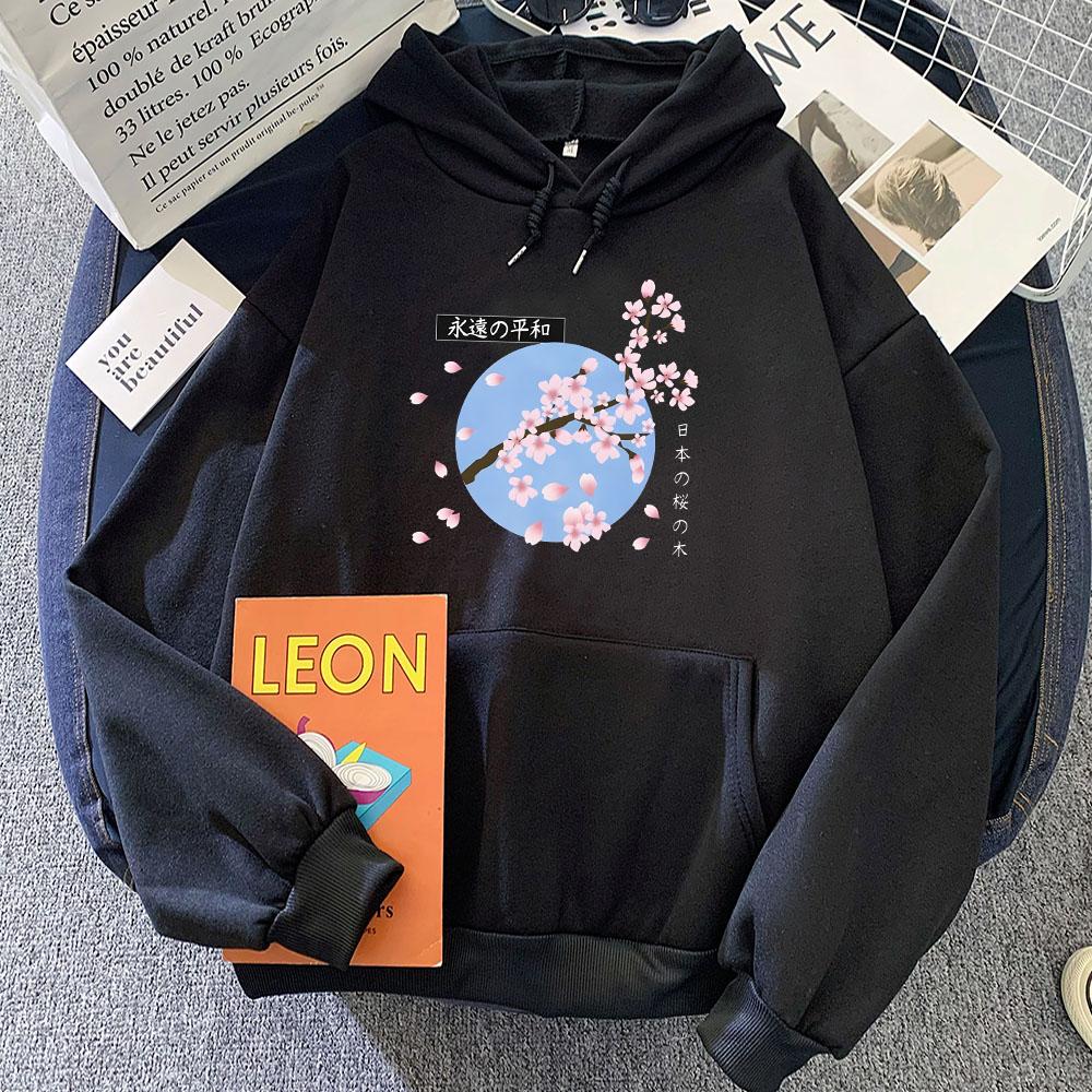 Japanese Blossom Sakura Graphic Hoodies Women/Men Clothing Winter Warm Comfortable Sweatshirt Pocket Fleece Streetwear