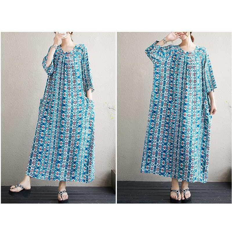 Literary Large Size Printing Women Loose Ethnic Style Dresses