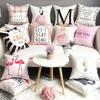 Nordic Pink Girls Geometry Polyester Plush Pillowcase Letters Pink Feather Super Soft Thick Sofa Pillow Cushion Cover Home Decor