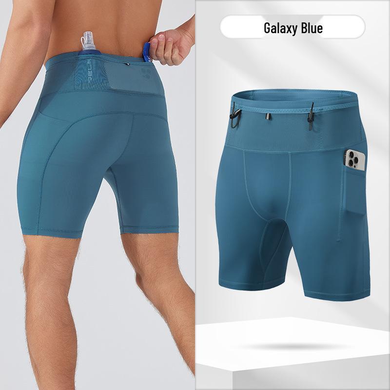 Herren Kompressions-Laufshorts mit hoher Elastizität und mehreren Taschen L gray