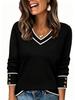 European and American style new casual and comfortable loose contrasting color V-neck pullover long-sleeved decorative button sweater