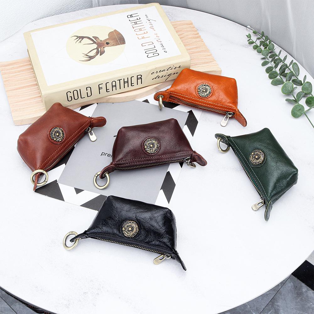 Women's Small Retro Cowhide Coin Purse & Lipstick Key Holder