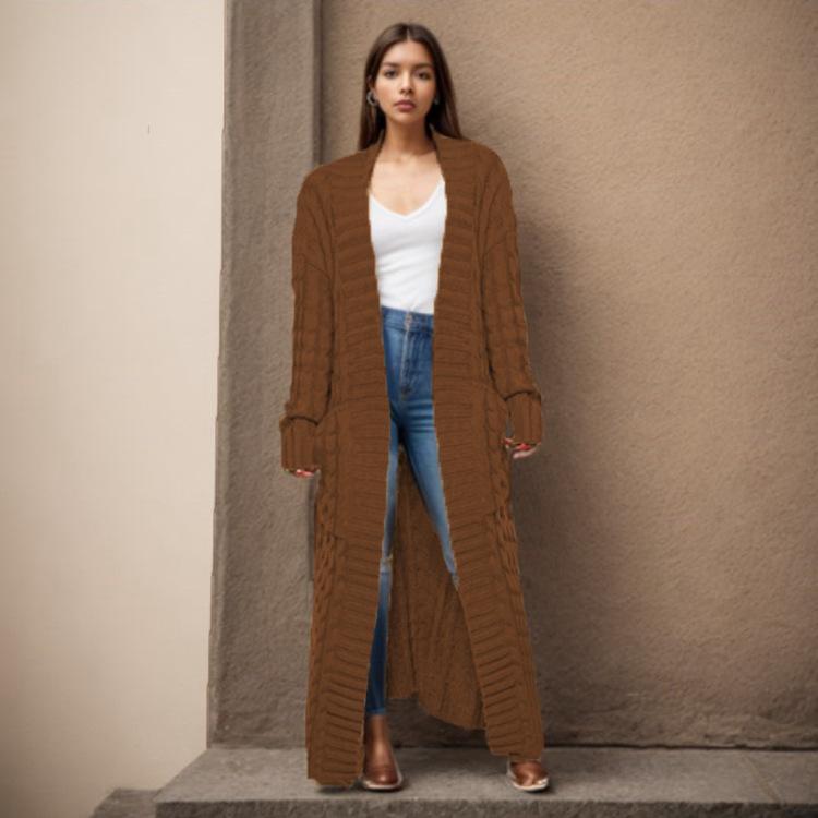 New Loose Knitted Cardigan with Pockets, Long Twisted Sweater and Thick Coat for Women In Autumn and Winter