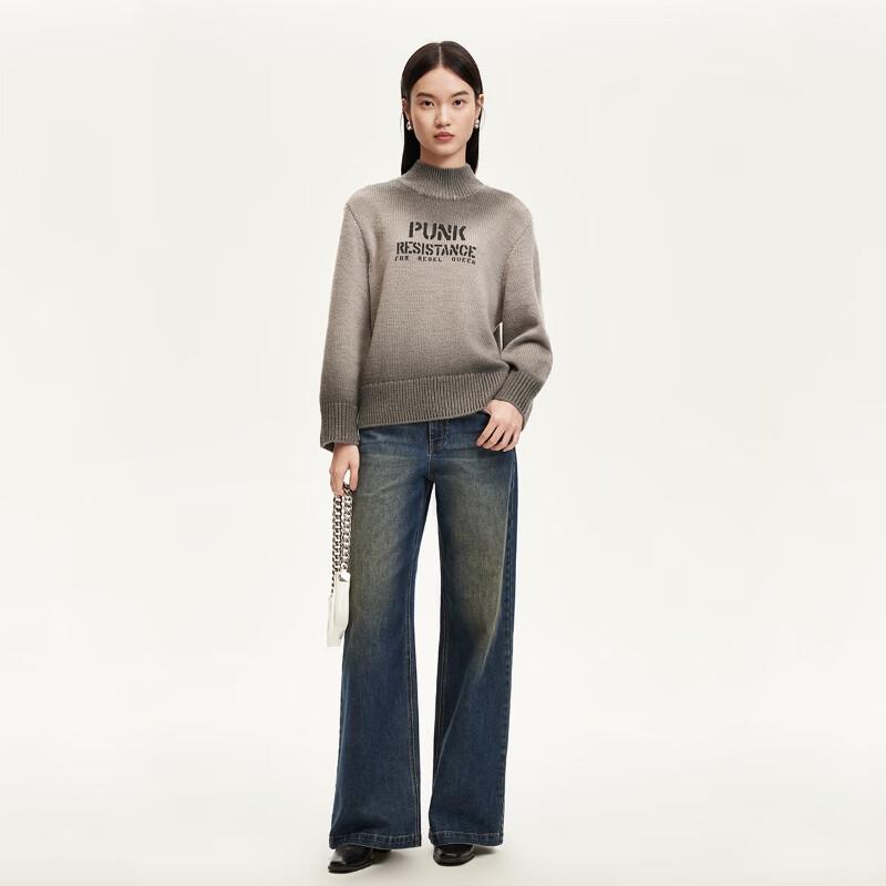 VEROMODA Women's Letter Print Gradient Round Neck Sweater