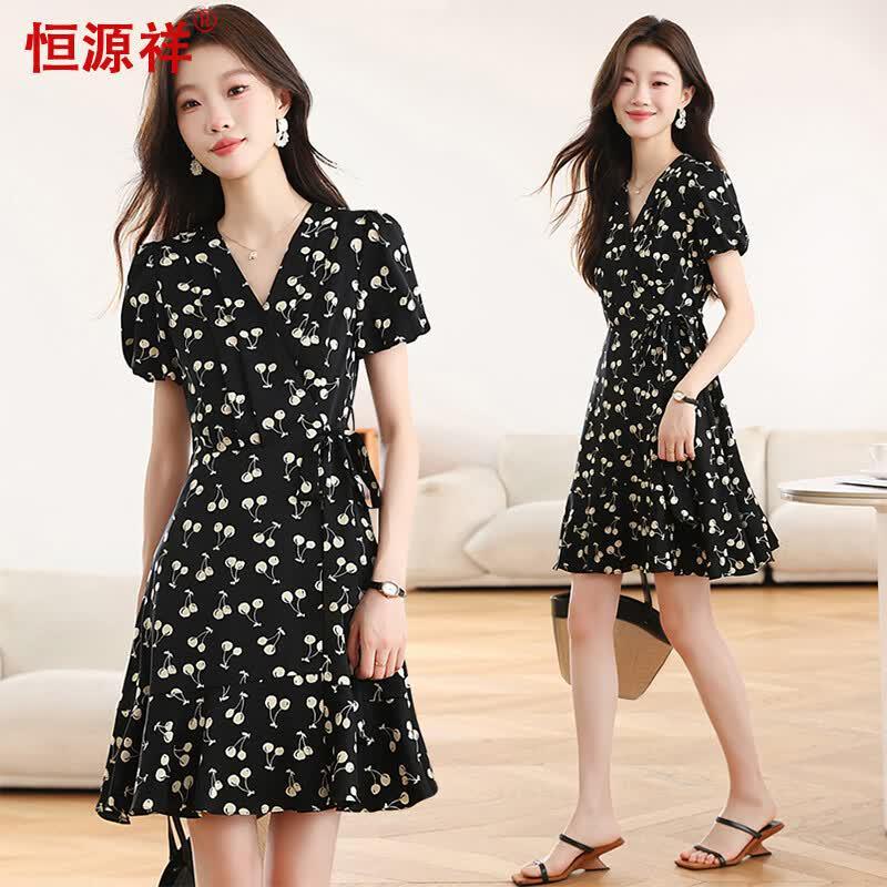 Hengyuanxiang Elegant V-Neck Color-block Floral Mini Dress M