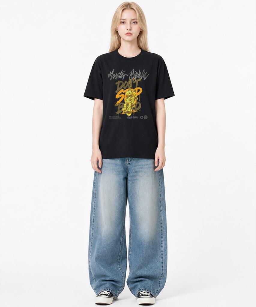 MONSTER REPUBLIC Rabbit Don'T Stop Bro Orange T-Shirt Black_9175