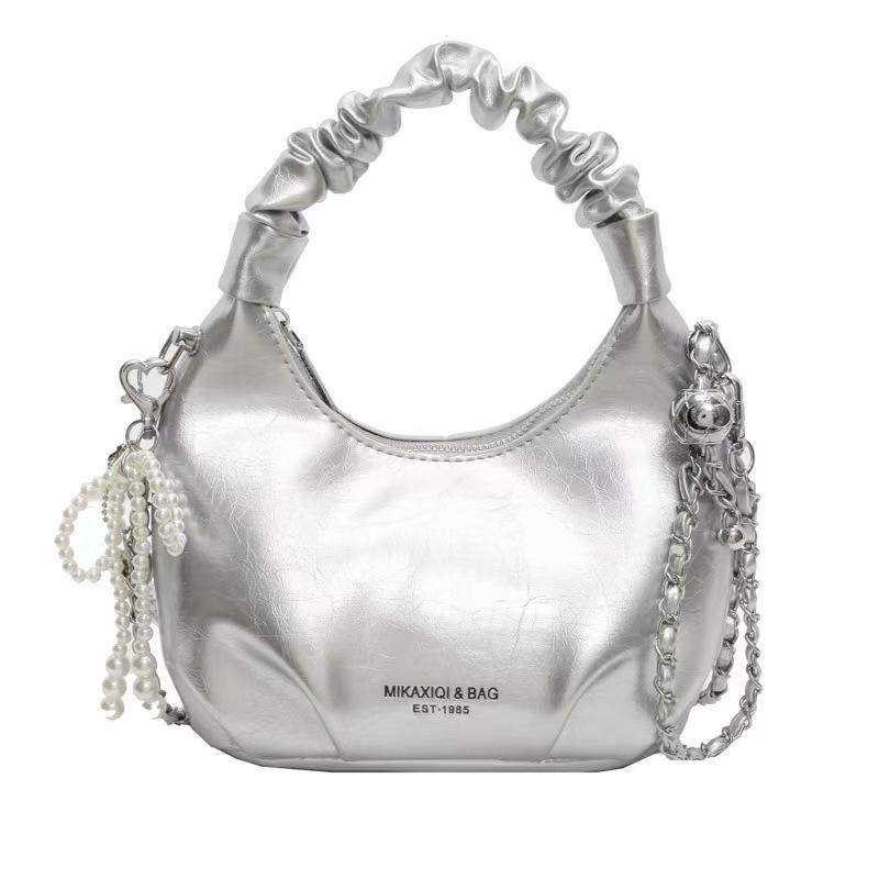 

Роскошная модная сумка Caixia Temperament на одно плечо с бантом через плечо Simple Trend Chain Folds Women серебряный