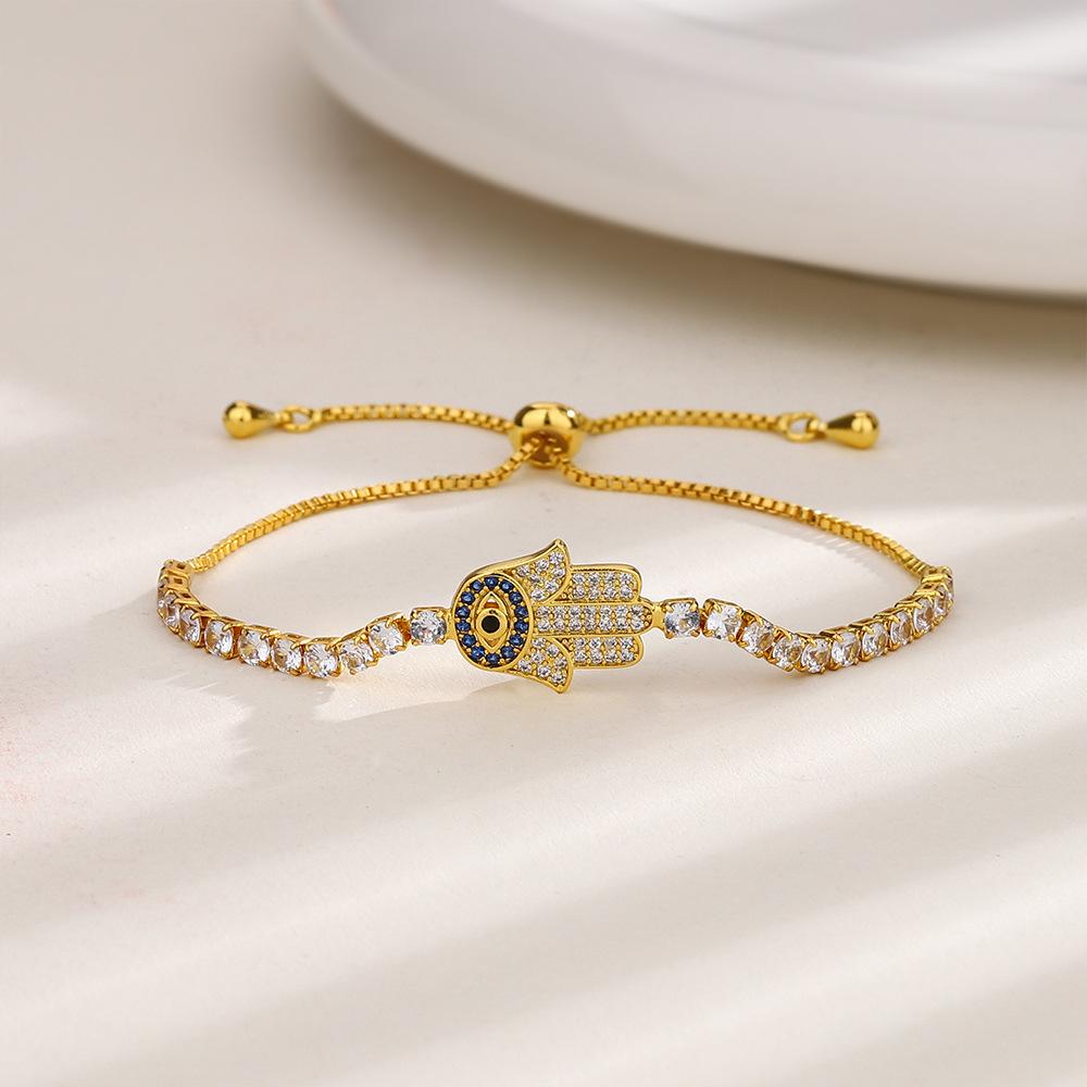 

Стерлинговое серебро S925 Серебряный браслет Голубые глаза Браслет с бриллиантами, инкрустированный пальмами Браслет «Рука Фатимы» Браслет «Глаз дьявола»