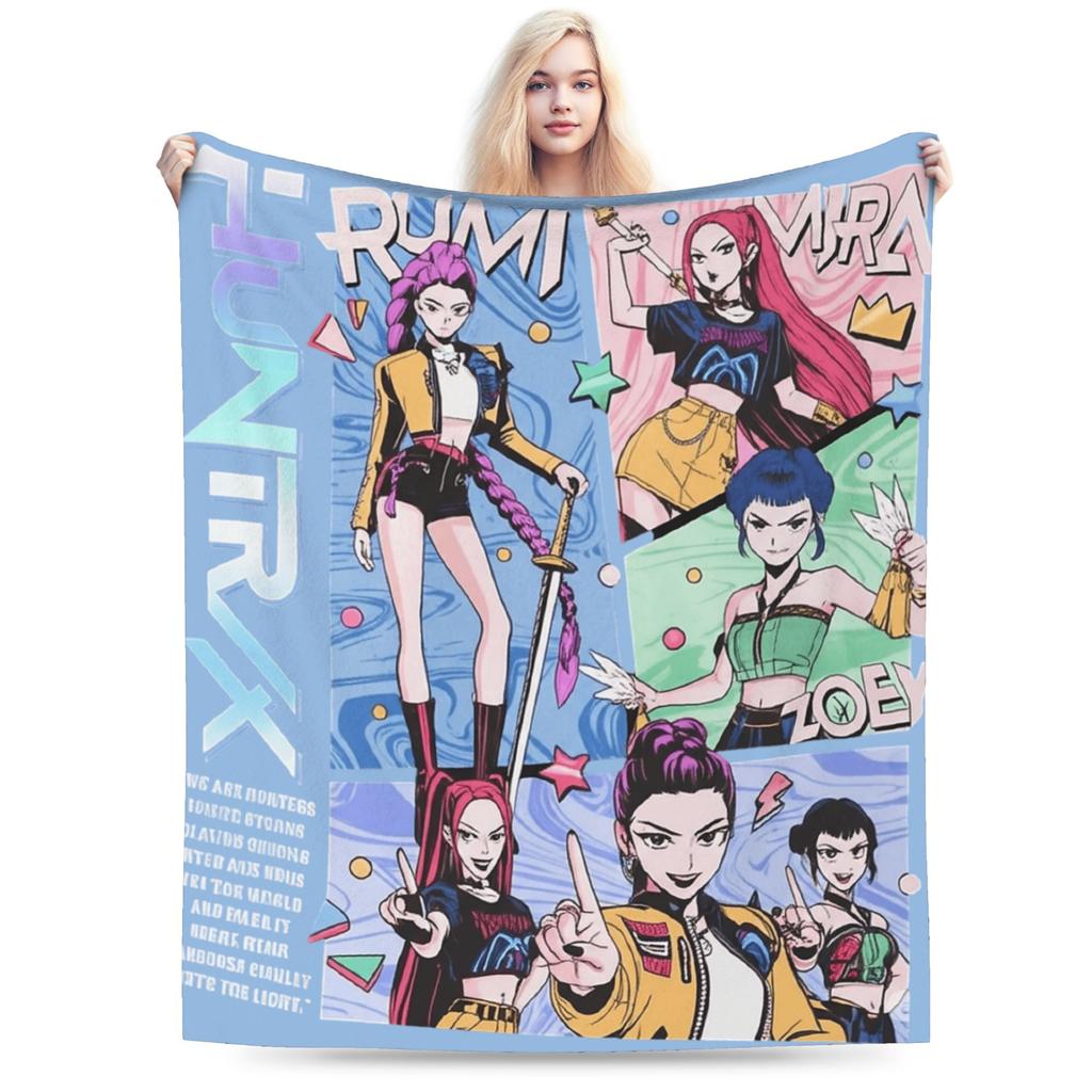 Jinu Huntrix Saja Boys K-Pop Demon Hunters Blanket Autumn Soft Throw Blanket for Girl Living Room Print Bedspread Sofa Bed Cover
