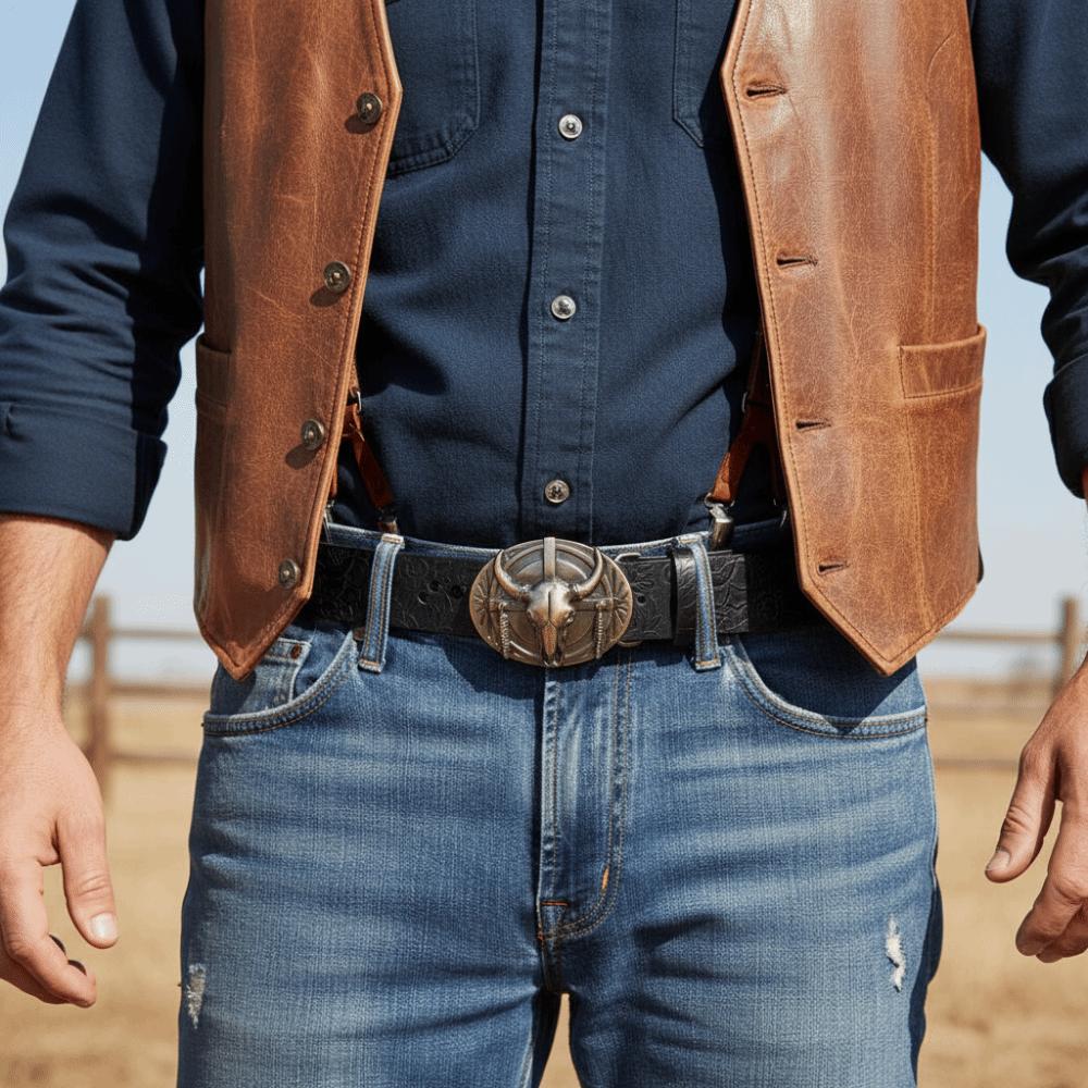Fashion Carved Western Cowboy Belt Retro Vintage Embossed Belt Cow Head Buckle Jeans Pants Belt For Man Women