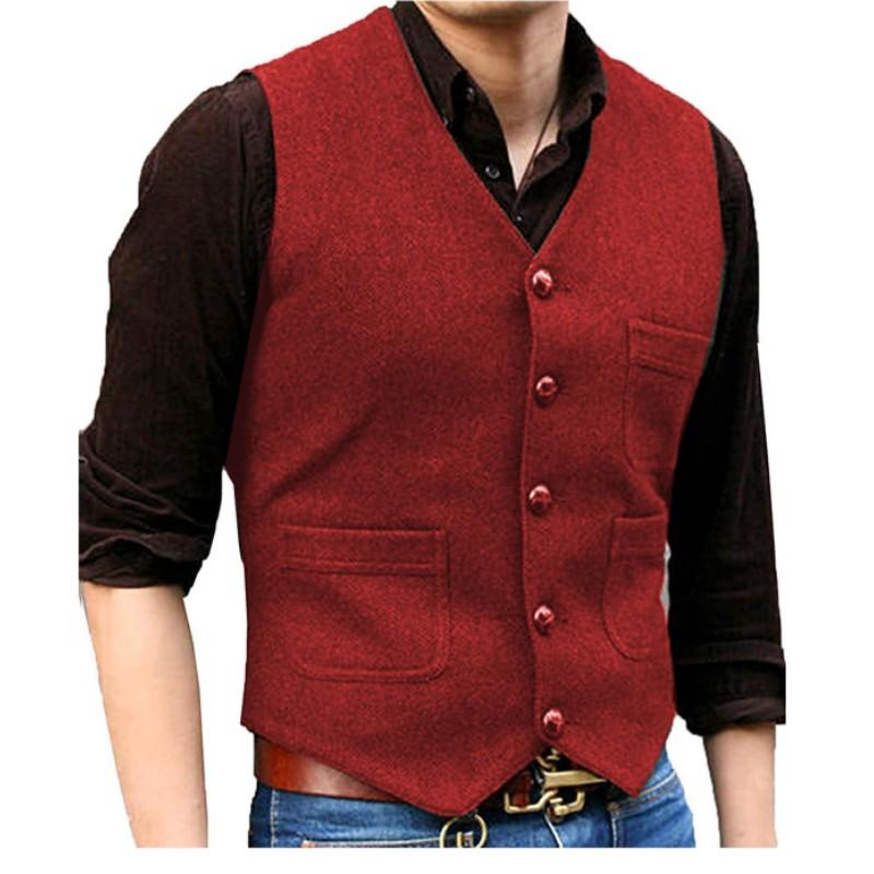 

Мужской деловой приталенный однобортный жилет, молодежный однотонный жилет с V-образным вырезом 3XL красный