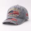 Ripped national flag baseball cap European and American personality old embroidery letter cap