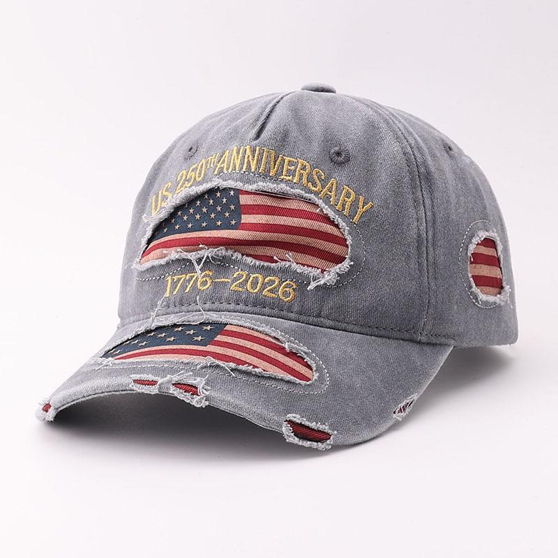 Ripped national flag baseball cap European and American personality old embroidery letter cap