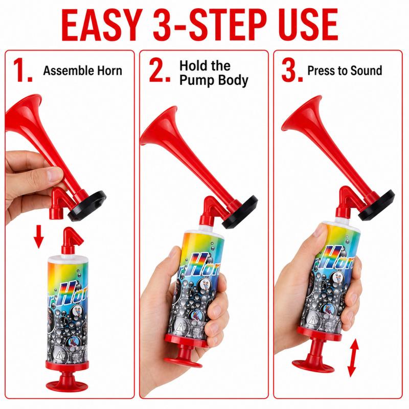 Reusable Hand Pump Air Horn Portable No Gas No Battery Cheer Horn for Football Games Sports Events Parties