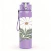 1PC Simple White Daisy Leaf Art 750ml Color Plastic Sports Water Bottle Leakproof Flip Straw Lid Suitable for Sports Office Home Use