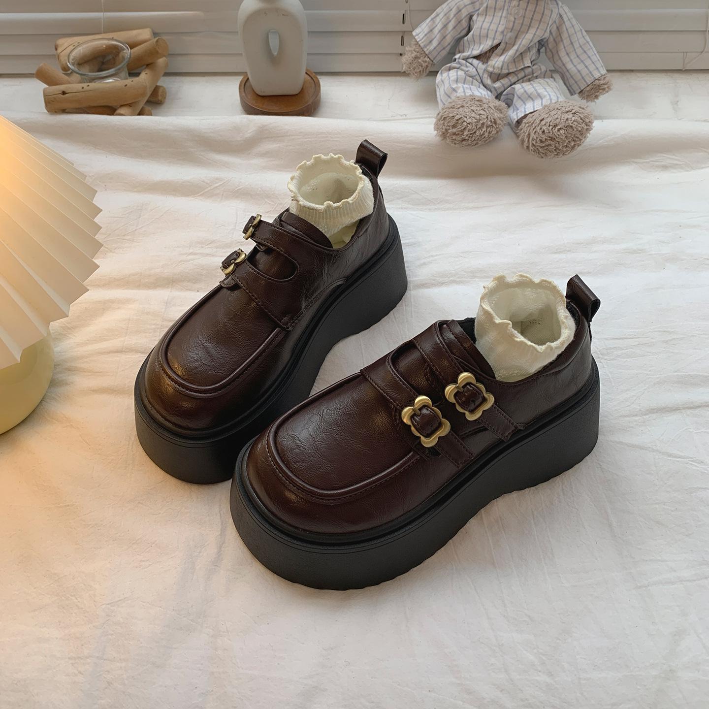 

Brown British style heightened platform small leather shoes women s 2025 new autumn versatile skirt soft-soled loafers 40