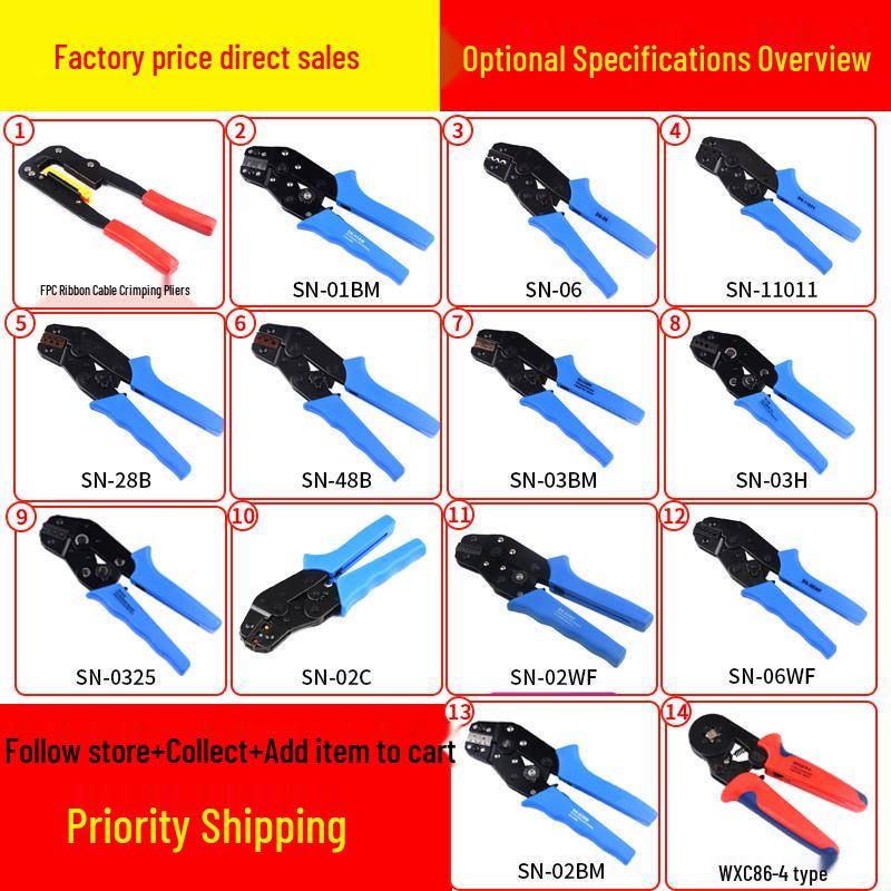 Crimping Tool SN-01BM/02/03/48B/06WF/28B for Spring Clip PH & XH2.54 DuPont Cold Crimp Terminals.