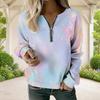 Women Plus Size V Neck Half Zip Multicolor Printed Long Sleeve Sweatshirt