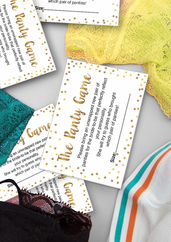 Inkdotpot Bridal Shower Game 1 SignA    30 Size CardsA  White Gold Confetti Girls Night Out Bachelorette Party Drop Your Panties