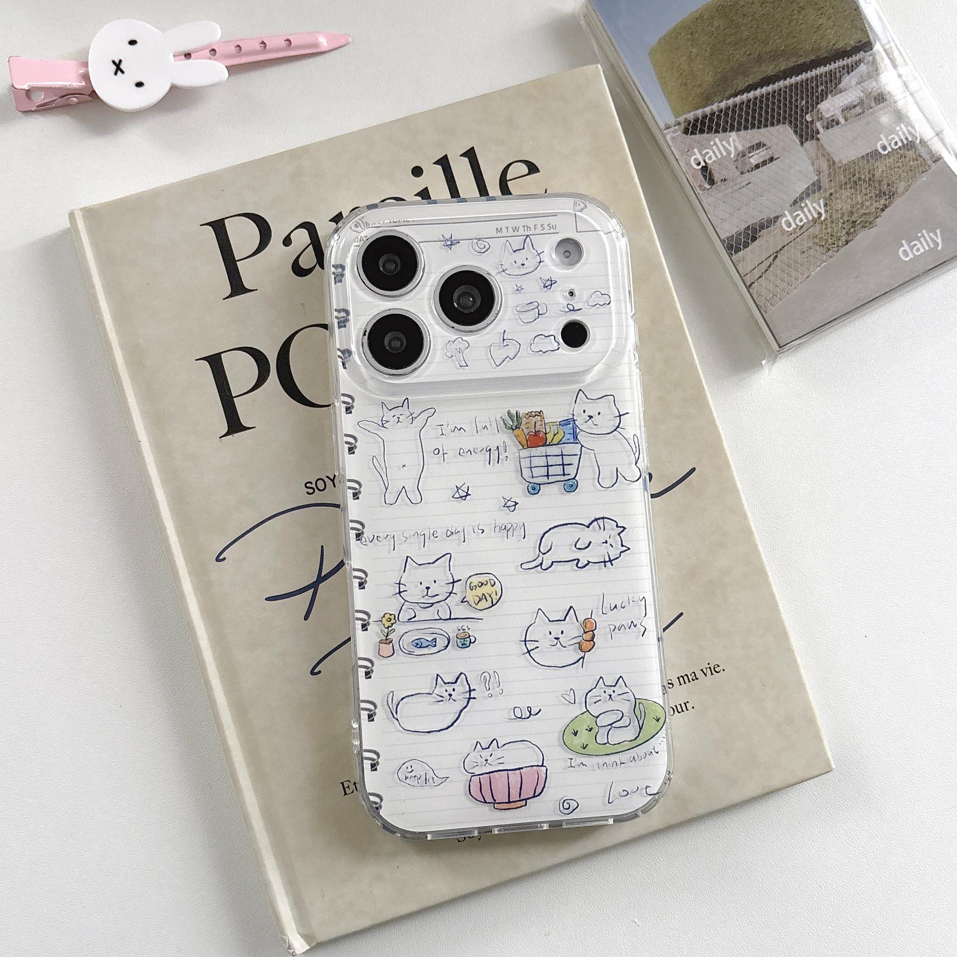 

Doodle Cat Notebook & Pendant Set for iPhone 16/15/14/17 Pro Max iPhone 17