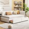 Velvet Upholstery Bed with 2 Drawers L-shaped Ergonomic Design Backrest Strong Wood Slat Support Bed Home Furniture