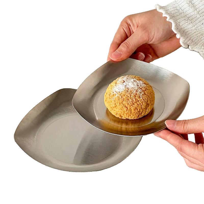 Retro Stainless Steel Cake Tray Square Luxury Dessert Plate Photo Props Minimalist Serving Tray Home Decoration
