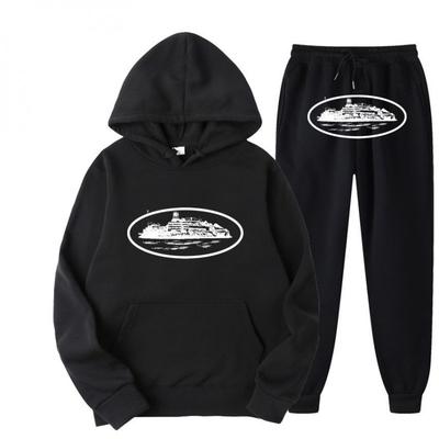 Unisex Oversized Streetwear Hoodie Jogger Set White Cotton Blend Casual Sportswear Skateboarding