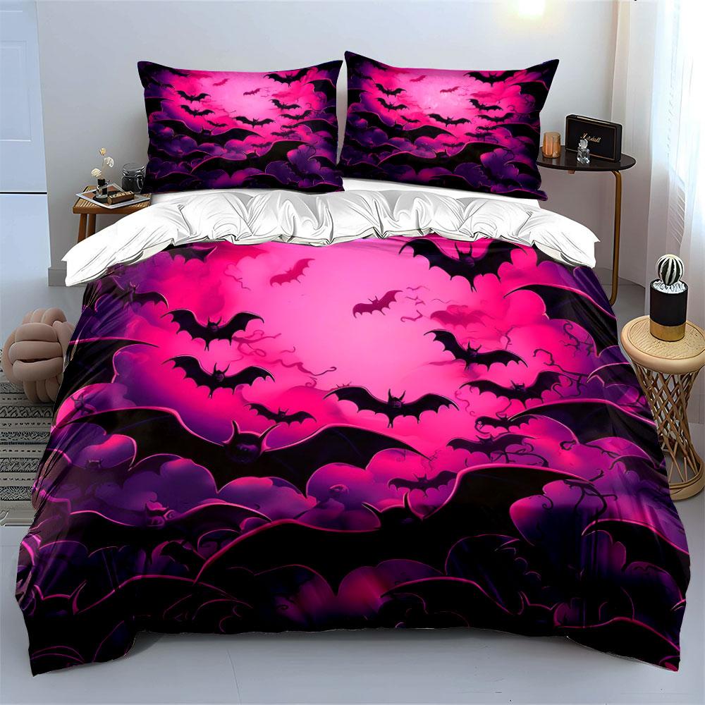 Bat-Themed Decor For Halloween Parties Exquisite Three-Piece Bedding Set Gift For Kids And Adults